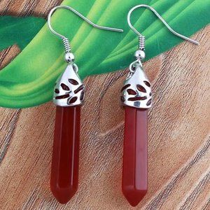 Red Agate Natural Stone Gemstone Hexagon Point Healing Dangle Earrings